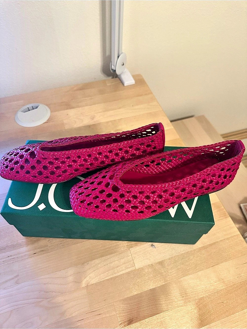 J.Crew Quinn Handwoven Ballet Flats in Leather - Brilliant Berry US 8.5